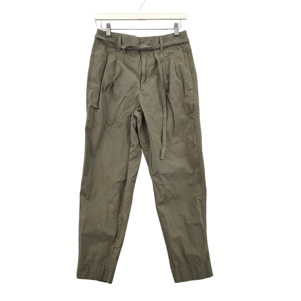 Everlane Womens Earthy Minimalist Poplin Pleated Tapered Crop Pant 4 Olive Green